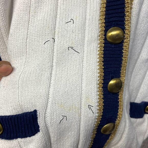 Vintage Pierre Cardin knit gold navy and white sweater cardigan size M - Picture 8 of 11